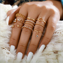Load image into Gallery viewer, 8pcs/sets Bohemian Geometric Rings Sets Clear Crystal Stone Gold Chain Opening Rings eprolo
