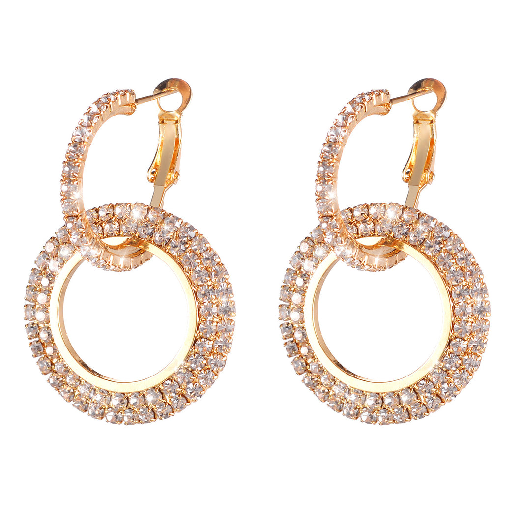 Popular Diamond Insert Crystal Hollow Round Circle Hoop Drop Ring Earrings and Earrings cjdropshipping