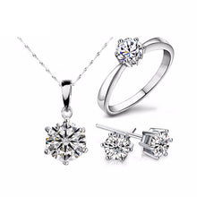 Load image into Gallery viewer, Silver Color Fashion Jewelry Sets Cubic Zircon Statement Necklace &amp; Earrings Rings Wedding Jewelry for Women Gift
