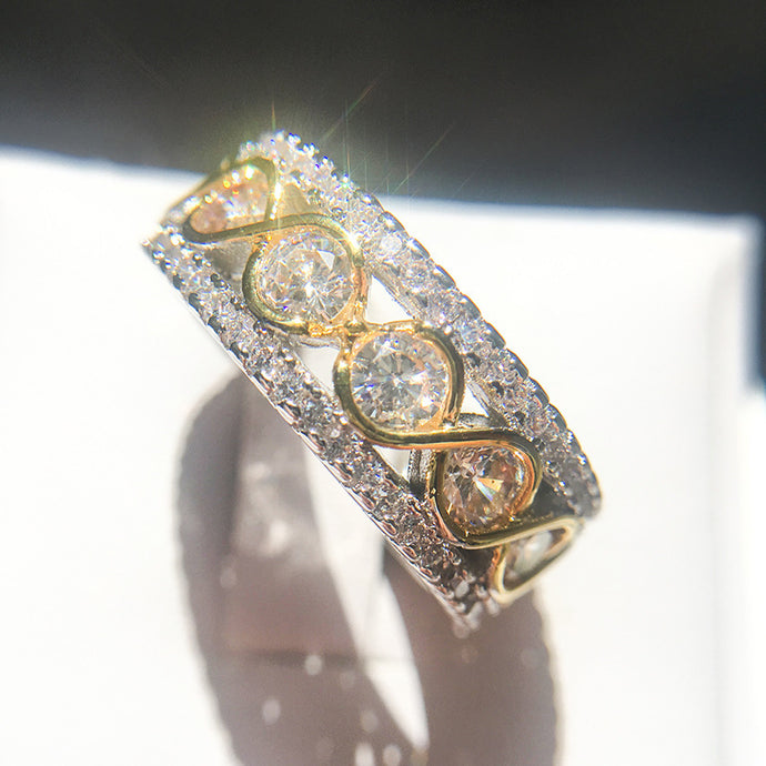 Cross-border exclusively for European and American handicrafts. Gold-plated color separation micro-inlaid zircon Ring cjdropshipping