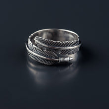 Load image into Gallery viewer, European and American fashion jewelry Black Retro personality ring female opening feather ring cjdropshipping
