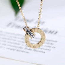 Load image into Gallery viewer, Couple Jewelry Austrian Crystal Love Necklace Luxury Brand Roman Numerical Necklace For Women Two Circle Pendant Clavicle
