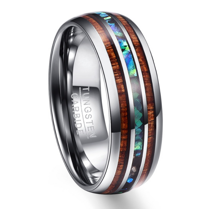 Acacia Wood Abalone Shell Tungsten Steel Ring cjdropshipping