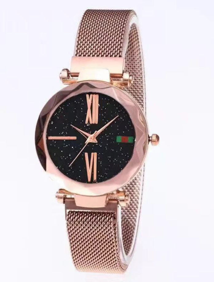 Luxury Women Watches Mesh Ladies Clock Magnet Buckle Starry Diamond Geometric Surface Quartz Wristwatch cjdropshipping