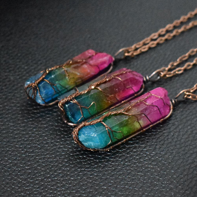 Hot Selling Stone Crystal Pillar Tree Of Life Pendant In Europe And America cjdropshipping