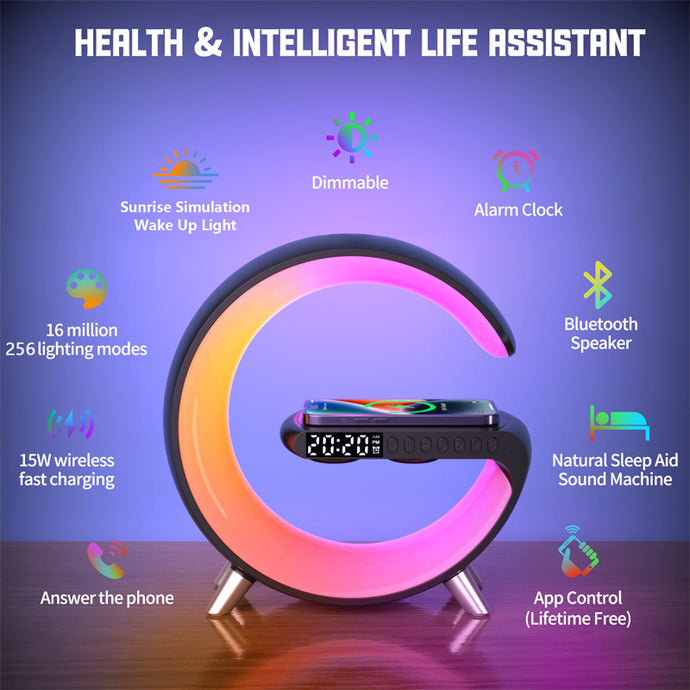 Intelligent Atmosphere Lamp Bluetooth Speaker Wireless Charger Bedside Lamp Sunrise Wake-up Lamp Polar Lamp Alarm Clock cjdropshipping