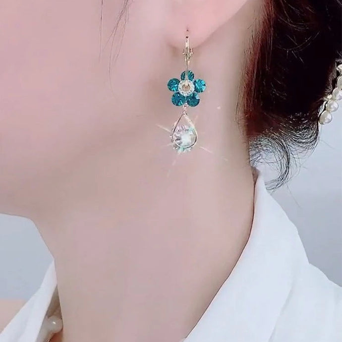 Fashion Blue Crystal Flower Earrings Blossom Online UG