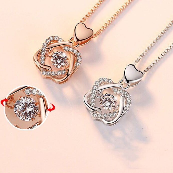 Fashion Romantic Double Heart Flower Pendant Necklace with Zircon Rose Gold/Silver Color Necklace For Women Jewelry OMG Shop Zone