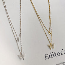 Lade das Bild in den Galerie-Viewer, LISM 925 Sterling Silver Flash Diamond Butterfly Double Necklace For Women Simple Design Crystal Elegant Wedding Jewelry Gifts
