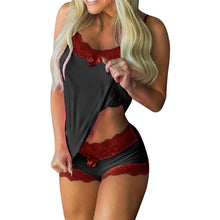 Lade das Bild in den Galerie-Viewer, Spaghetti Strap Lace Pajama Set Sleeveless Trim Bowknot Pyjamas Sleep Shorts Set Lace Pijama Suit Sleepwear Women Sexy Nighties DSers
