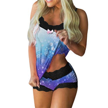 Lade das Bild in den Galerie-Viewer, Spaghetti Strap Lace Pajama Set Sleeveless Trim Bowknot Pyjamas Sleep Shorts Set Lace Pijama Suit Sleepwear Women Sexy Nighties DSers

