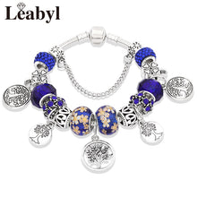 Load image into Gallery viewer, Dropshipping Tibetan Silver Tree of Life Fashion Bead Bracelet Green Leaf Floral Crystal Charm Bracelet &amp; Bangle Pulsera Jewelry DSers
