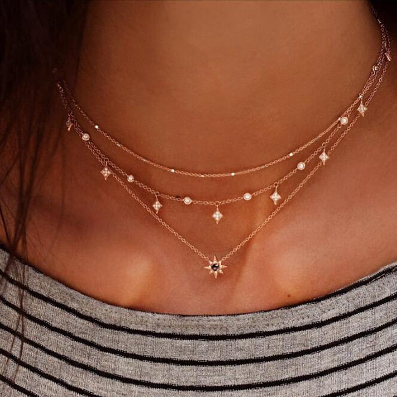Collier Chain Necklace Multilayer Moon Alloy Metal Disc Gold Pendant Necklace For Women New Trend Female Jewelry Collar DSers