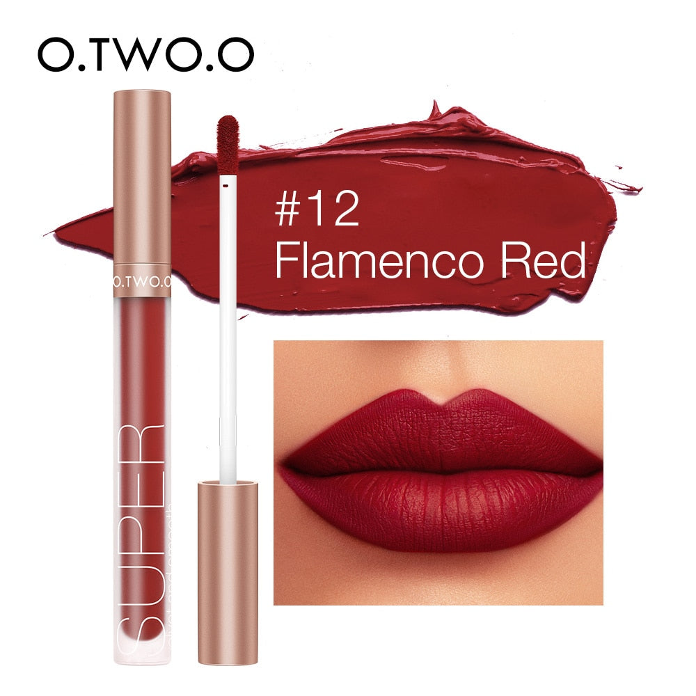 O.TWO.O Matte Velvet Liquid Lipstick Waterproof Rich Color Long Lasting Lips Makeup Lightweight Lip Gloss 12 Color OMG Shop Zone