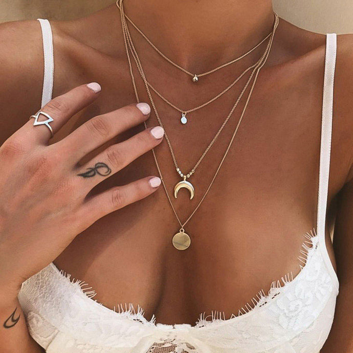 Collier Chain Necklace Multilayer Moon Alloy Metal Disc Gold Pendant Necklace For Women New Trend Female Jewelry Collar DSers
