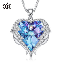 Lade das Bild in den Galerie-Viewer, Silver Necklace Embellished with Crystals Necklace Angel Wings Heart Pendant Valentines Gift DSers
