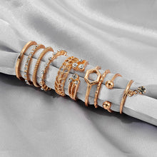 Load image into Gallery viewer, 8pcs/sets Bohemian Geometric Rings Sets Clear Crystal Stone Gold Chain Opening Rings eprolo

