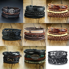 Load image into Gallery viewer, Handmade Recycled Imitation Braided Wrap Leather Bracelet 4Pcs/ Set DSers
