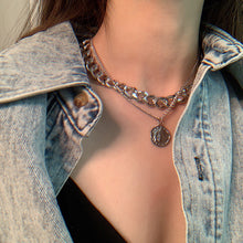 Load image into Gallery viewer, European and American retro portrait of exaggerated thick chain necklace double personality chain hip-hop neck chain short colla
