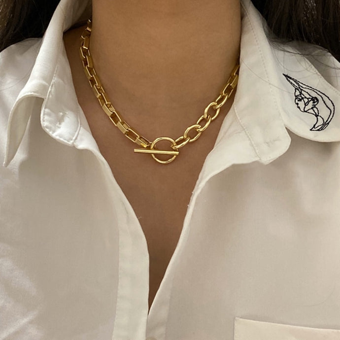 Peri'sBox Box Chain Toggle Clasp Gold Necklaces Mixed Linked Circle Necklaces for Women Minimalist Choker Necklace Hot Jewelry DSers