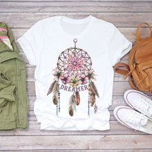 Load image into Gallery viewer, Dreamer Short Sleeve  Feather Fashion Print Ladies T-shirts Top DSers
