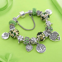 Load image into Gallery viewer, Dropshipping Tibetan Silver Tree of Life Fashion Bead Bracelet Green Leaf Floral Crystal Charm Bracelet &amp; Bangle Pulsera Jewelry DSers

