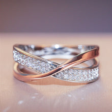 Lade das Bild in den Galerie-Viewer, Huitan Newest Fresh Two Tone X Shape Cross Ring for Women Wedding Trendy Jewelry Dazzling CZ Stone Large Modern Rings Anillos DSers
