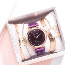 Load image into Gallery viewer, Fashion 5pcs Set Women Watches Luxury Magnet Buckle Flower Rhinestone Watch Ladies Quartz Wrist Watch Bracelet Set Reloj Mujer
