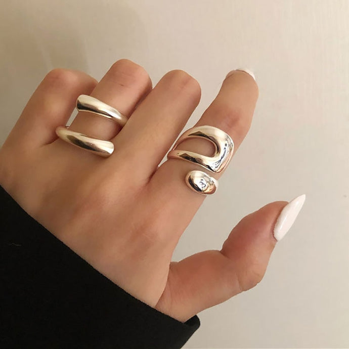 Creative Fashion Hollow Irregular Geometric Minimalist adjustable 925 Sterling Silver Rings for Women DSers