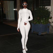 Lade das Bild in den Galerie-Viewer, Streetwear White Knitted Sexy Bodycon Lucky Label Jumpsuit Women Overall 2020 Long Sleeve Skinny Rompers Womens Jumpsuit Female OMG Shop Zone
