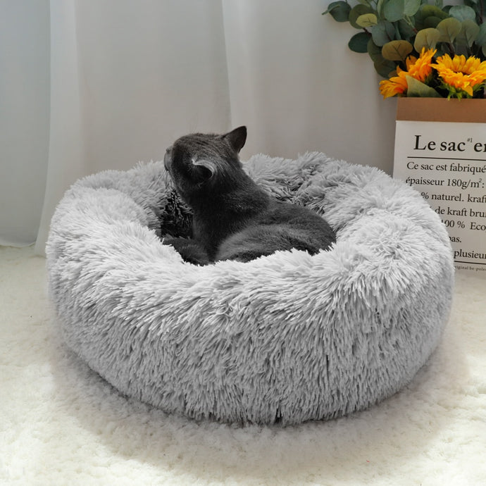 Donut Pet Bed - Fluffy Calming Cat & Dog Bed Long Plush  Hondenmand Round  Lounger Sleeping Bag Kennel Cat Puppy Sofa Bed House OMG Shop Zone