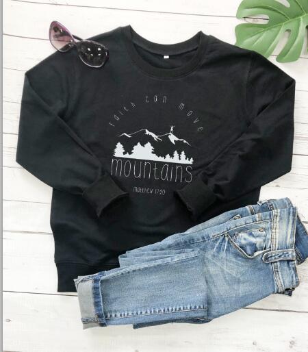 Faith Can Move Mountains Sweatshirt Hipster Faith Over Fear Christian Hoodies Pink Clothing O-Neck Long Sleeve Faith Slogan Tops DSers