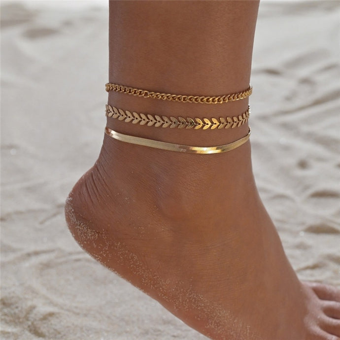 LETAPI 3pcs/set Gold Color Simple Chain Anklets For Women Beach Foot Jewelry Leg Chain Ankle Bracelets Women Accessories DSers