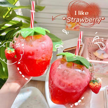 Lade das Bild in den Galerie-Viewer, Summer cartoon kawaii strawberry straw cup plastic cup lovely girl milk tea coffee cup student portable water cup water bottle DSers
