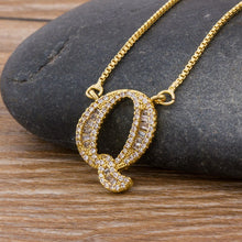 Lade das Bild in den Galerie-Viewer, Top Quality Initial Name Letter Necklace Gold 26 Letters Charm Pendants Micro Pave CZ Copper Chain Jewelry For Women Girls Gifts DSers
