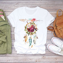 Load image into Gallery viewer, Dreamer Short Sleeve  Feather Fashion Print Ladies T-shirts Top DSers
