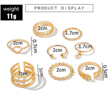 Load image into Gallery viewer, 8pcs/sets Bohemian Geometric Rings Sets Clear Crystal Stone Gold Chain Opening Rings eprolo
