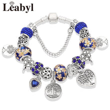 Load image into Gallery viewer, Dropshipping Tibetan Silver Tree of Life Fashion Bead Bracelet Green Leaf Floral Crystal Charm Bracelet &amp; Bangle Pulsera Jewelry DSers
