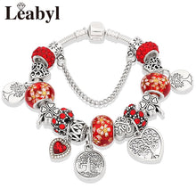 Load image into Gallery viewer, Dropshipping Tibetan Silver Tree of Life Fashion Bead Bracelet Green Leaf Floral Crystal Charm Bracelet &amp; Bangle Pulsera Jewelry DSers

