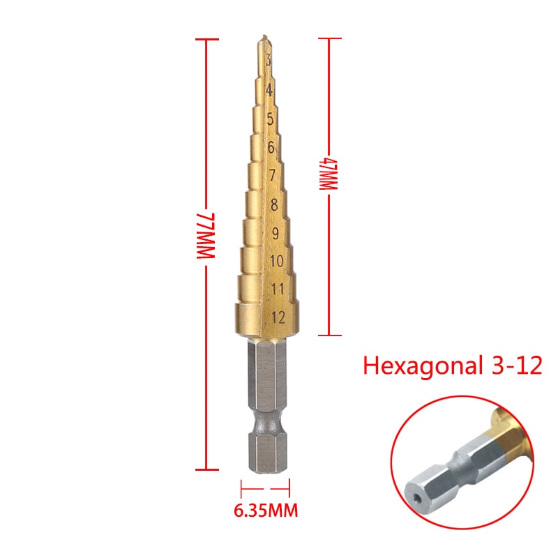 AXK 3pcs 3-12mm 4-12mm 4-20mm HSS Straight Groove Step Drill Bit Set Titanium Coated Wood Metal Hole Cutter Core Drill Bit Set