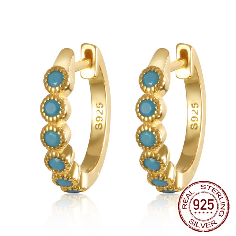 New s925 sterling silver earrings Korean girl simple diamond blue zircon earrings retro silver earrings DSers