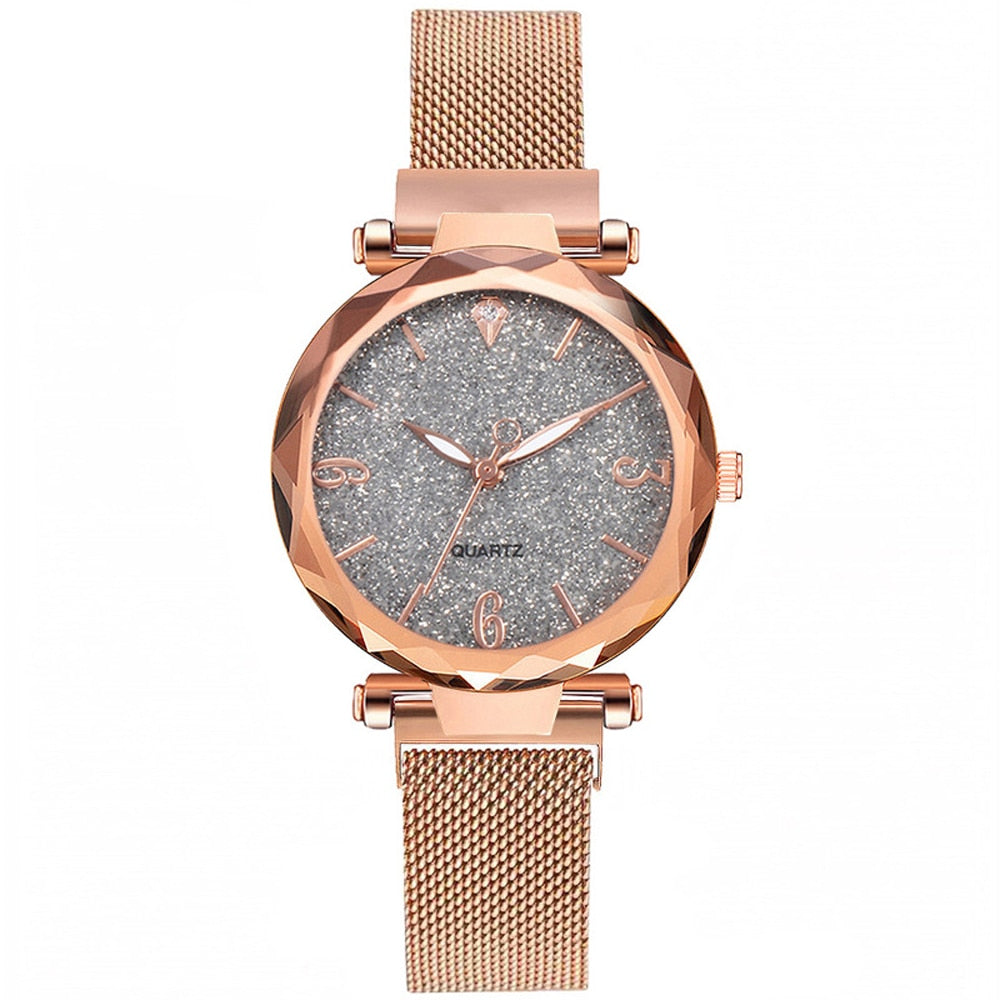Rose Gold Women Watch 2021 Top Brand Luxury Magnetic Starry Sky Lady Wrist Watch Mesh Female Clock For Dropship relogio feminino DSers