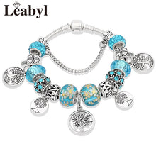 Load image into Gallery viewer, Dropshipping Tibetan Silver Tree of Life Fashion Bead Bracelet Green Leaf Floral Crystal Charm Bracelet &amp; Bangle Pulsera Jewelry DSers
