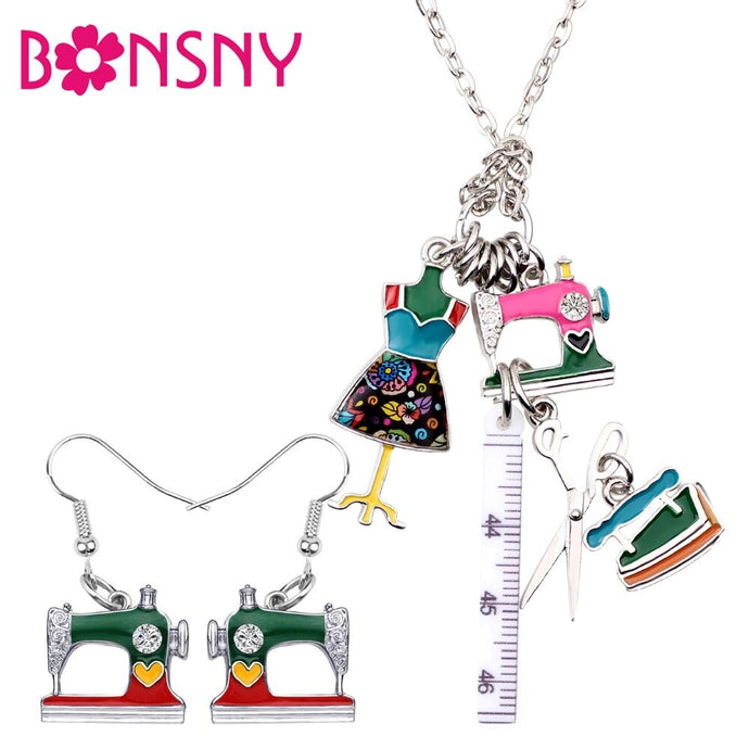 Sewing Machine Earrings Necklace Retro Jewelry Sets SewingFairy