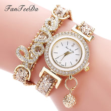 Load image into Gallery viewer, FanTeeDa Top Brand Women Bracelet Watches Ladies Love Leather Strap Rhinestone Quartz Wrist Watch Luxury Fashion Quartz Watch DSers
