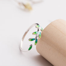 Load image into Gallery viewer, Green Leaf Handmade Creative 925 Sterling Silver Temperament Personality Fashion Female Trendy Resizable Opening Rings SRI028
