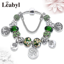 Load image into Gallery viewer, Dropshipping Tibetan Silver Tree of Life Fashion Bead Bracelet Green Leaf Floral Crystal Charm Bracelet &amp; Bangle Pulsera Jewelry DSers
