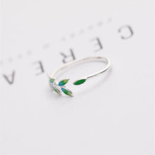 Load image into Gallery viewer, Green Leaf Handmade Creative 925 Sterling Silver Temperament Personality Fashion Female Trendy Resizable Opening Rings SRI028
