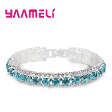 Lade das Bild in den Galerie-Viewer, Top Sale 925 Sterling Silver Bracelets Full AAA Zircon Austrian Crystal Femme Women Link Chain Jewelry Bangles 14 Colors
