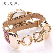 Load image into Gallery viewer, FanTeeDa Top Brand Women Bracelet Watches Ladies Love Leather Strap Rhinestone Quartz Wrist Watch Luxury Fashion Quartz Watch DSers
